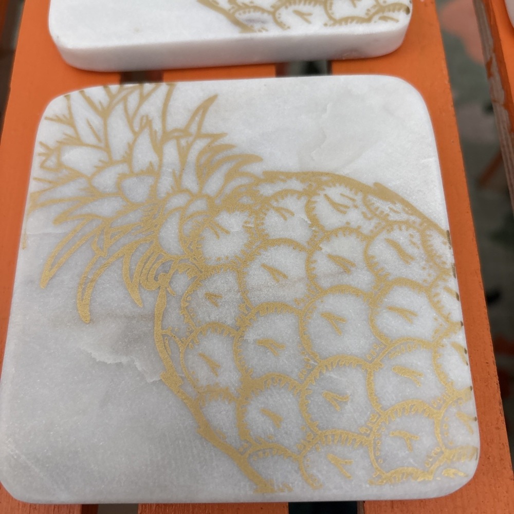 4- marble heavy duty square pineapple drink coasters 4x4"